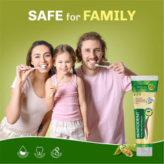 Lifestyle image of Bentodent toothpaste in a bathroom setting