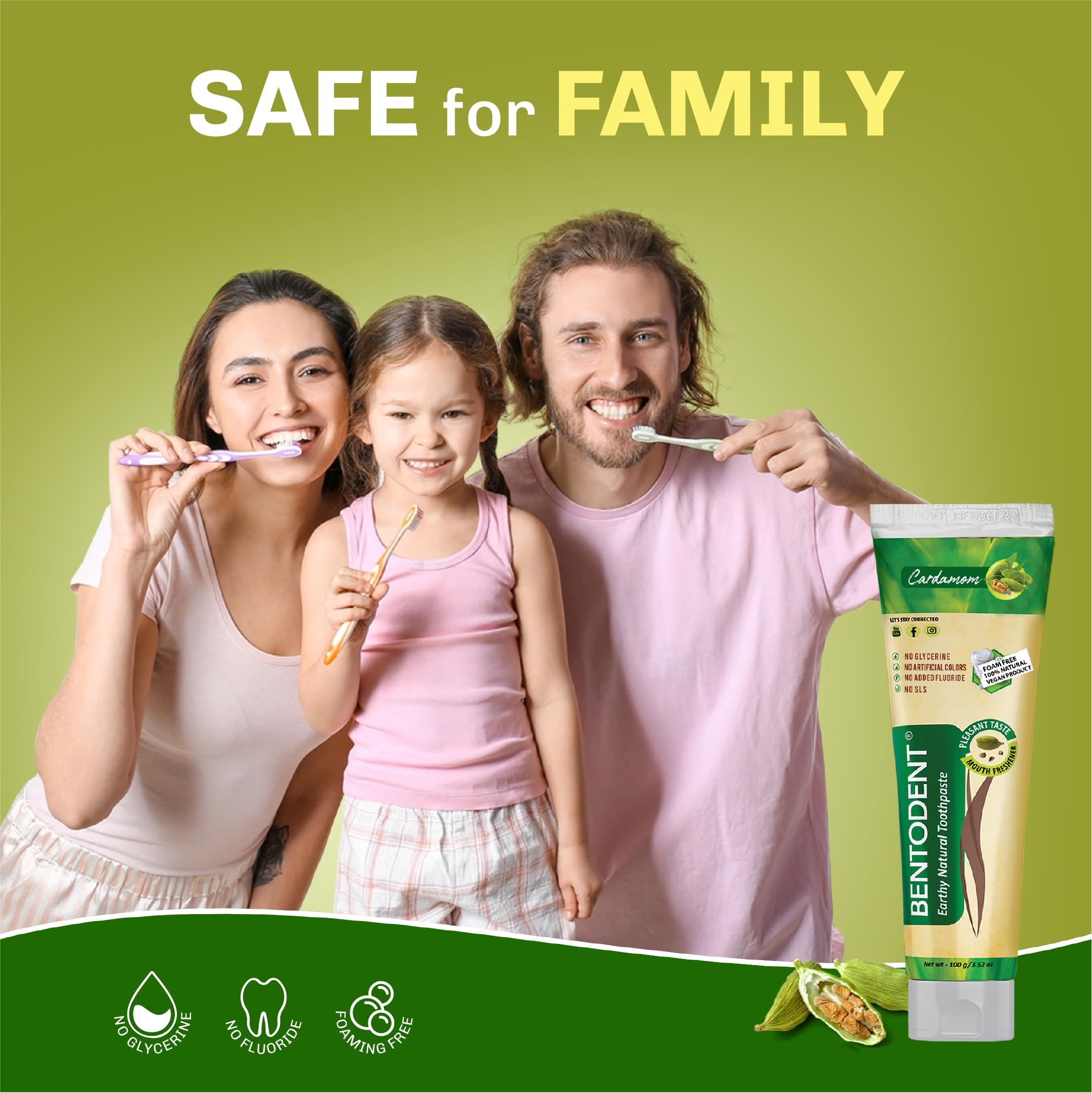 Product shot featuring Bentodent toothpaste with natural backdrop