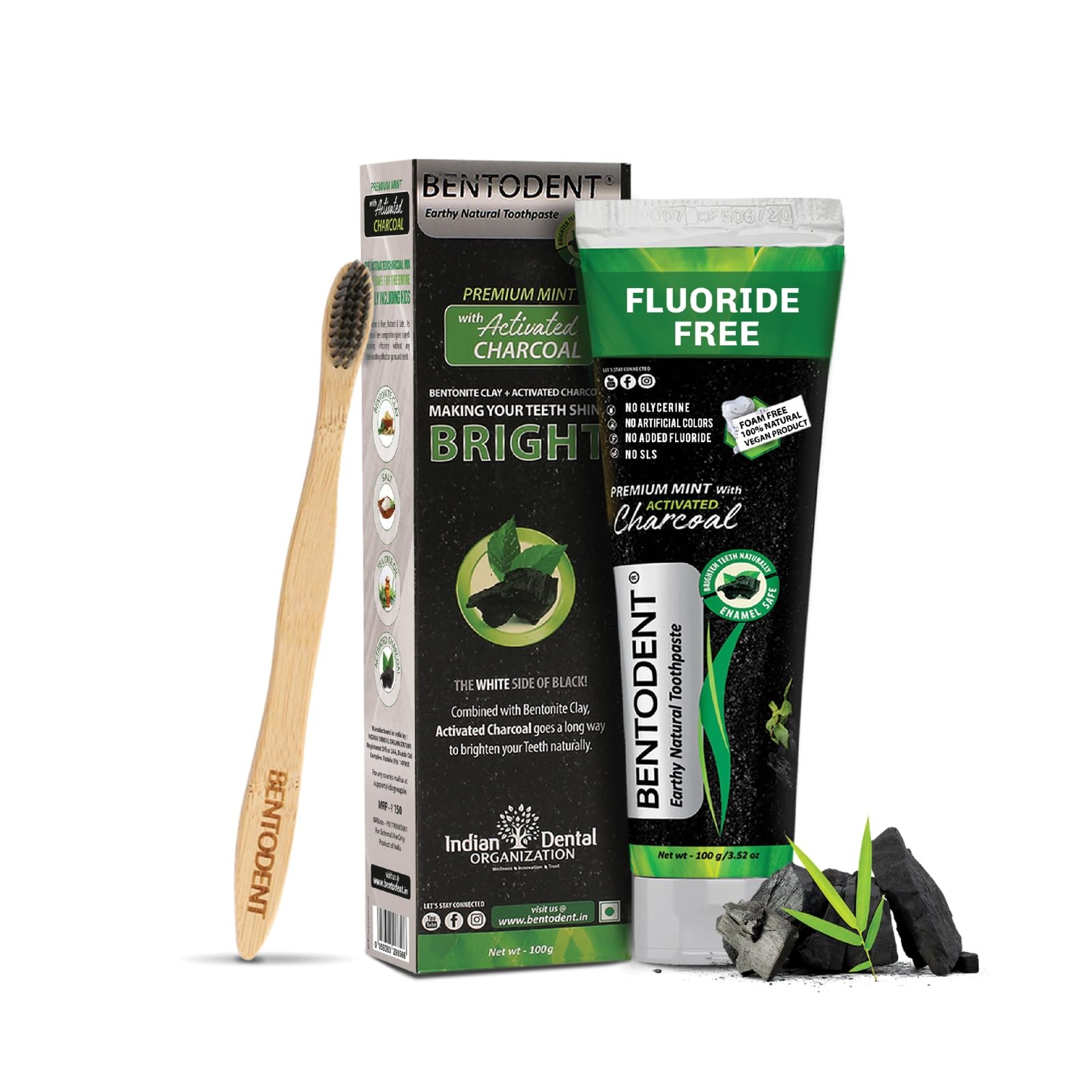 Bentodent fluoride-free charcoal toothpaste with bentonite in tube