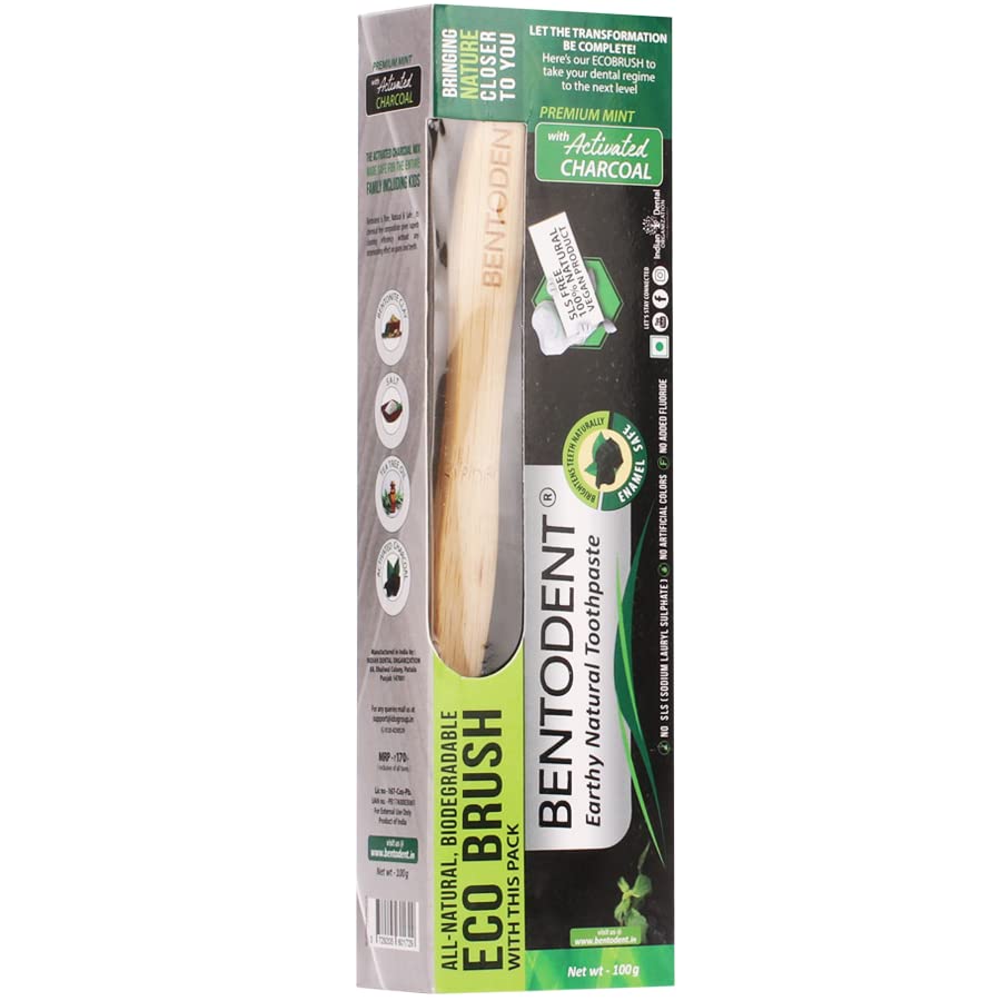 Close-up of Bentodent charcoal toothpaste with bentonite