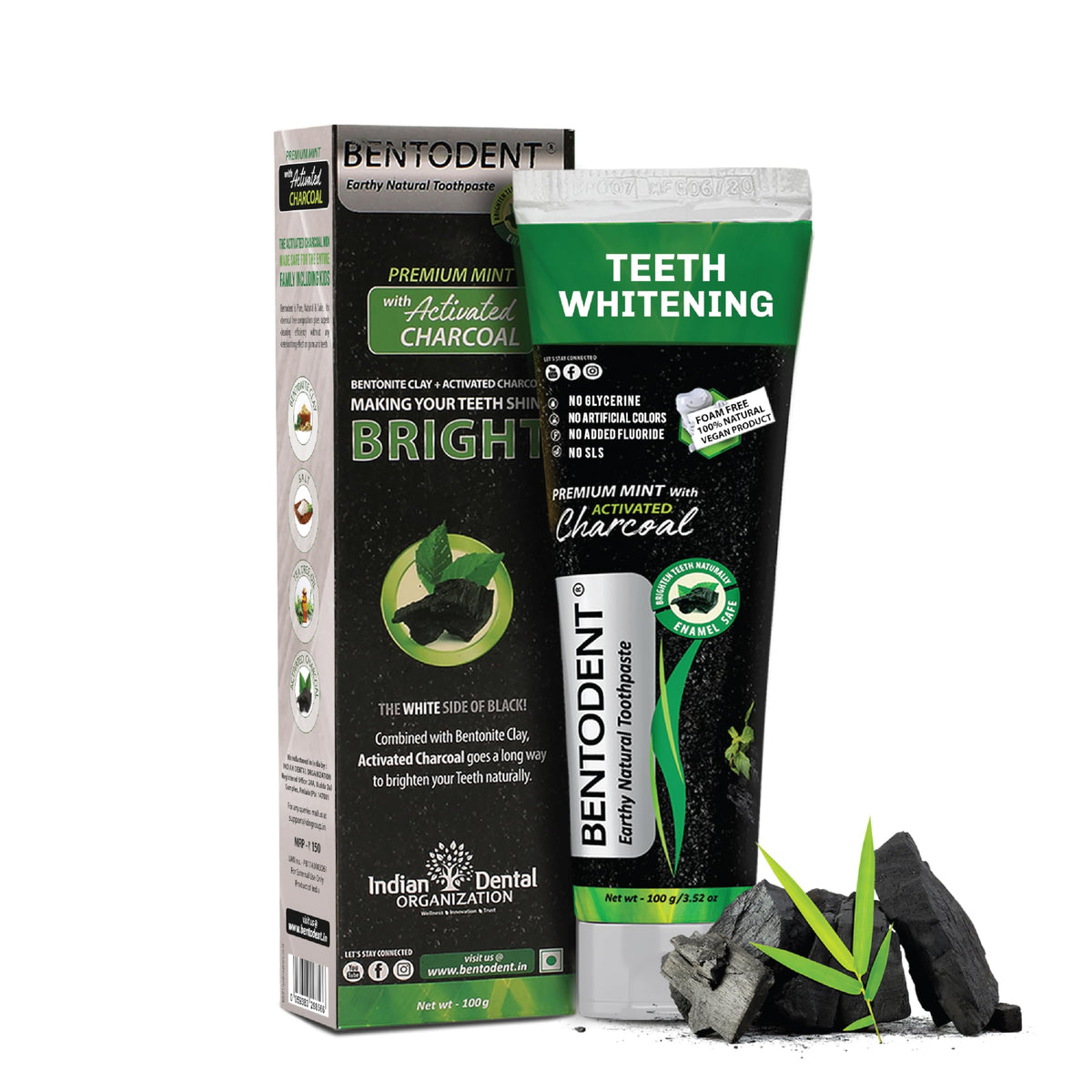 BENTODENT toothpaste bottle with packaging on white background