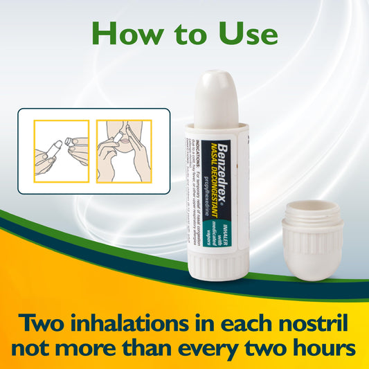 Benzedrex inhaler twist cap close-up highlighting ease of use.