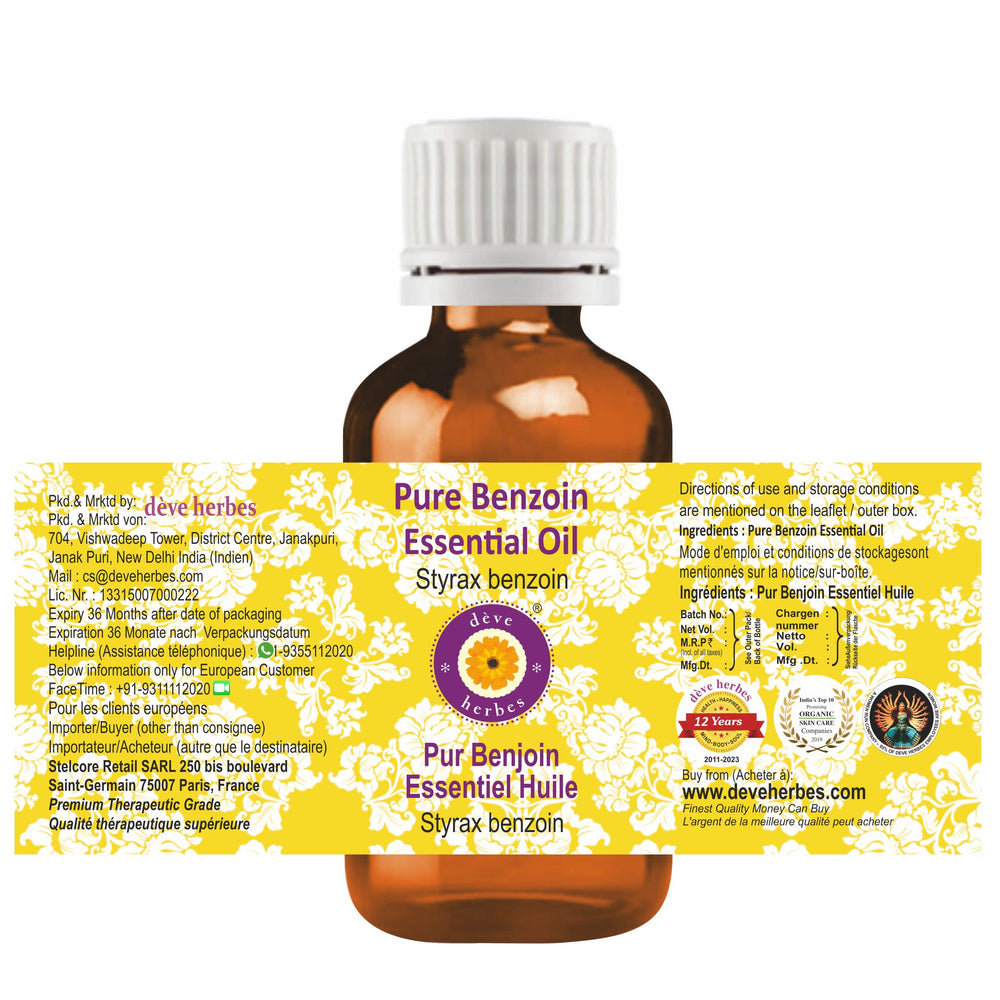 Amber glass bottle of benzoin essential oil (Styrax benzoin) 30ml