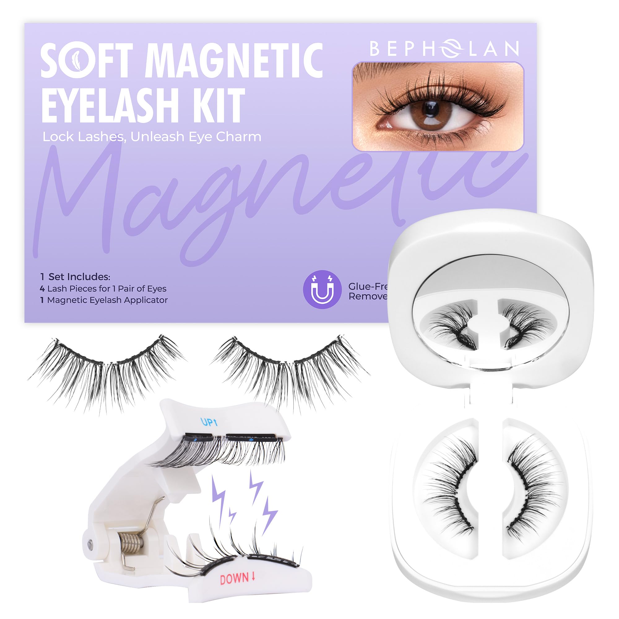 Bepholan CS100 soft magnetic lashes for natural look without glue.