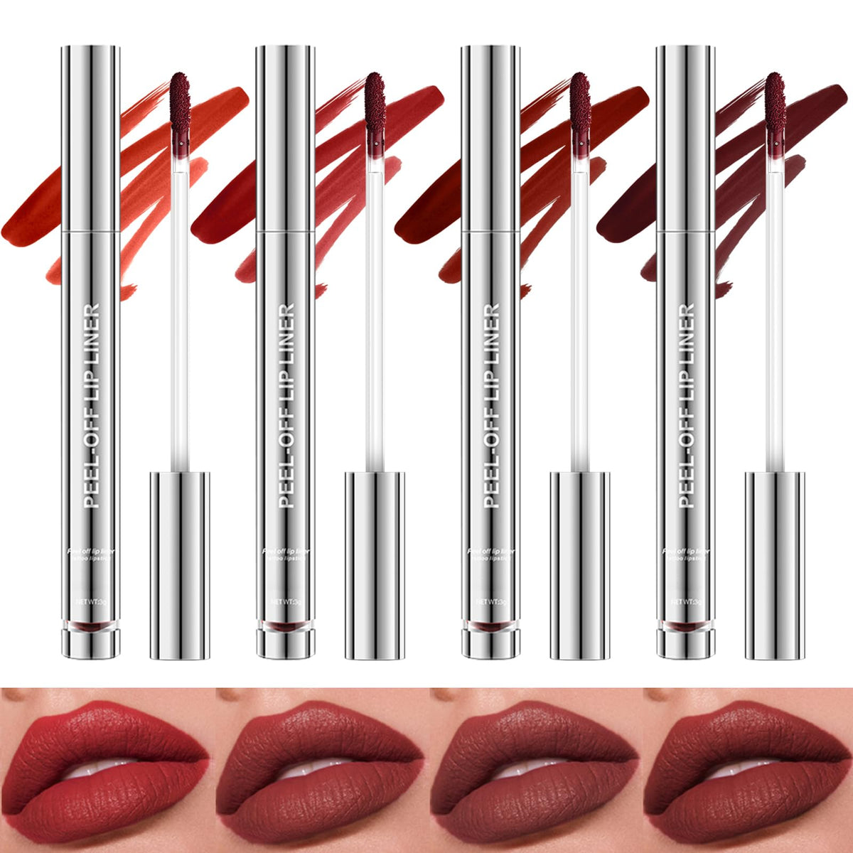 BERALLOYE 4Pcs Peel Off Lip Liner Set packaging shown for on-the-go touch-ups.