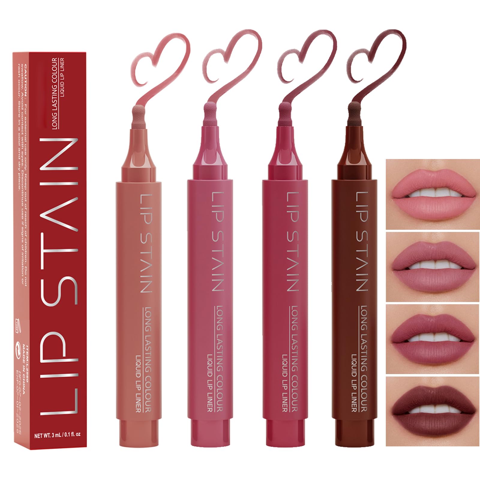 BERALLOYE four-color lip stain set offers versatile shades for daily and evening looks.