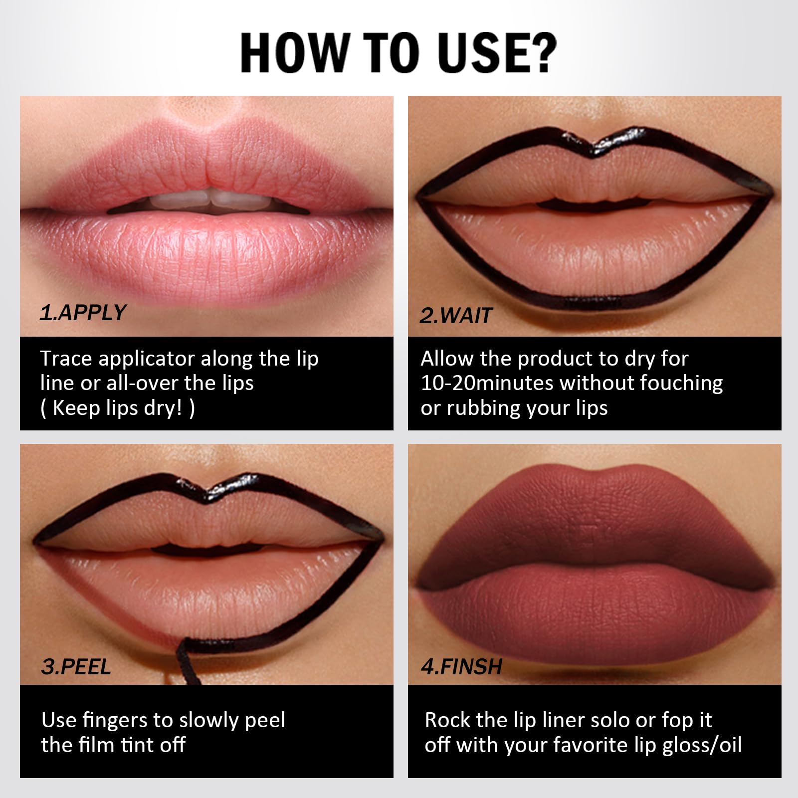 BERALLOYE waterproof lip liner endures through meals and drinks.