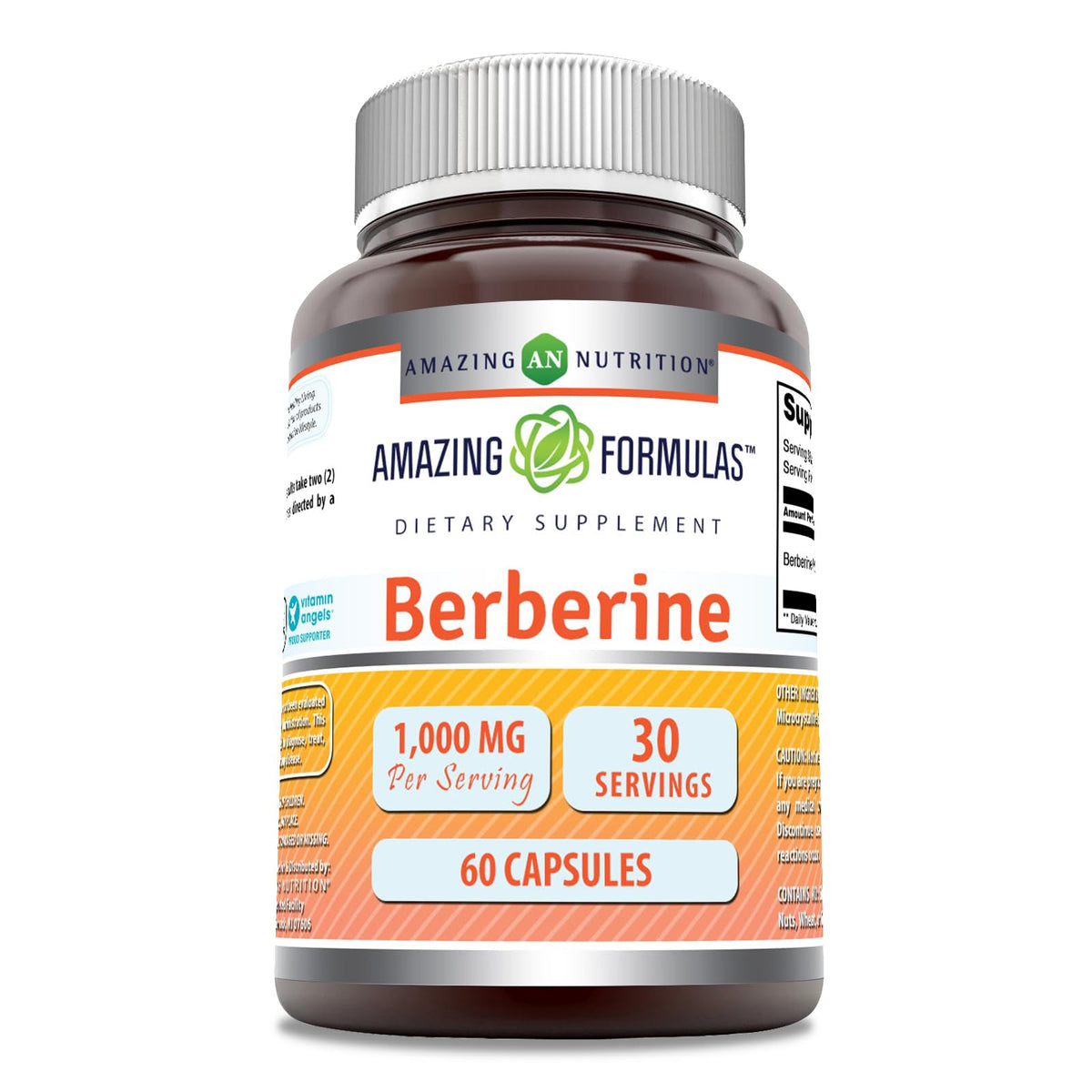 A bottle of Amazing Formulas Berberine 1000mg per serving with 60 capsules