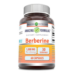 A bottle of Amazing Formulas Berberine 1000mg per serving with 60 capsules