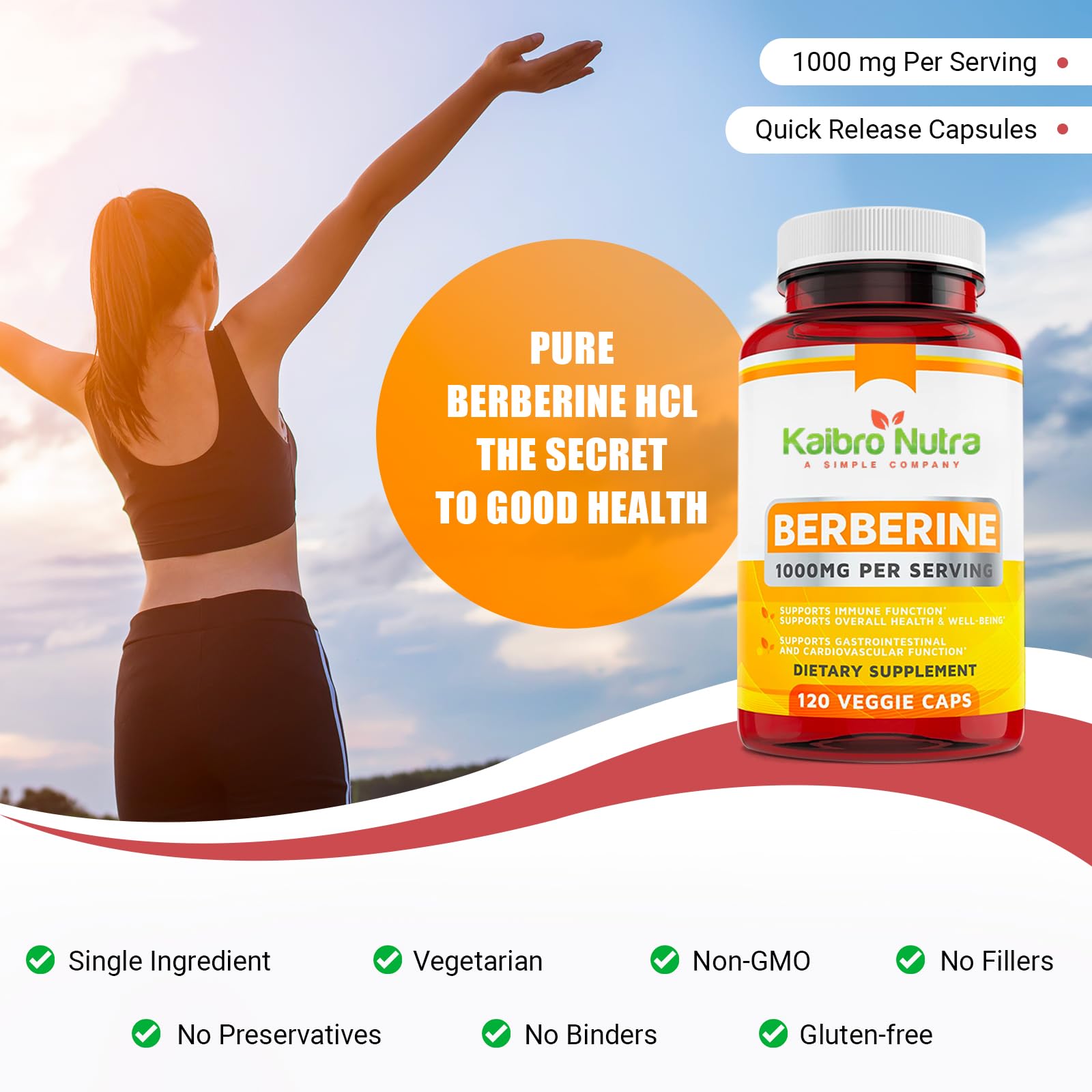 Berberine 1000mg HCl capsules for immune support