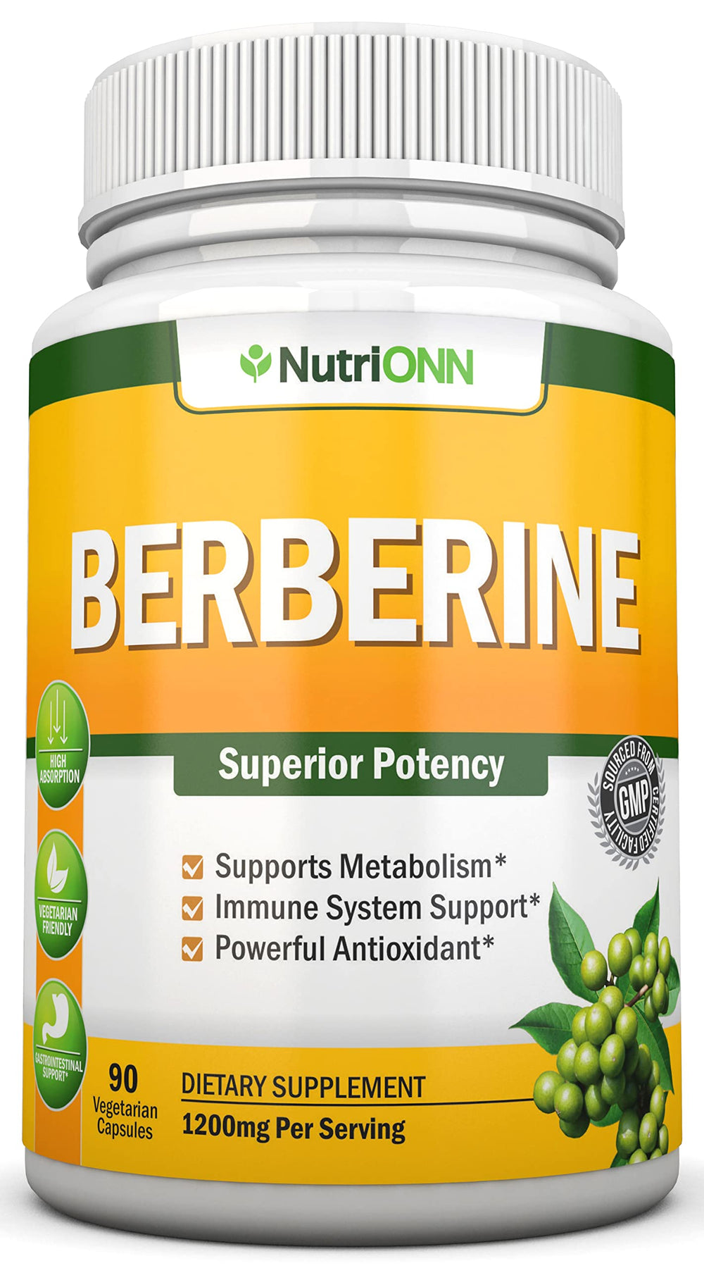 NutriONN Berberine bottle with 1200 mg per serving