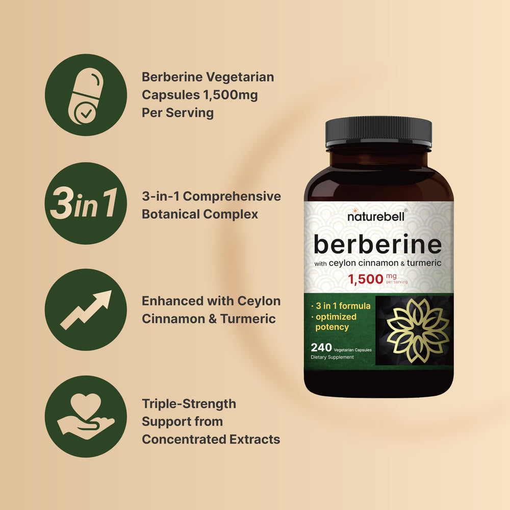 Berberine HCL 1500mg, cinnamon and turmeric ingredients