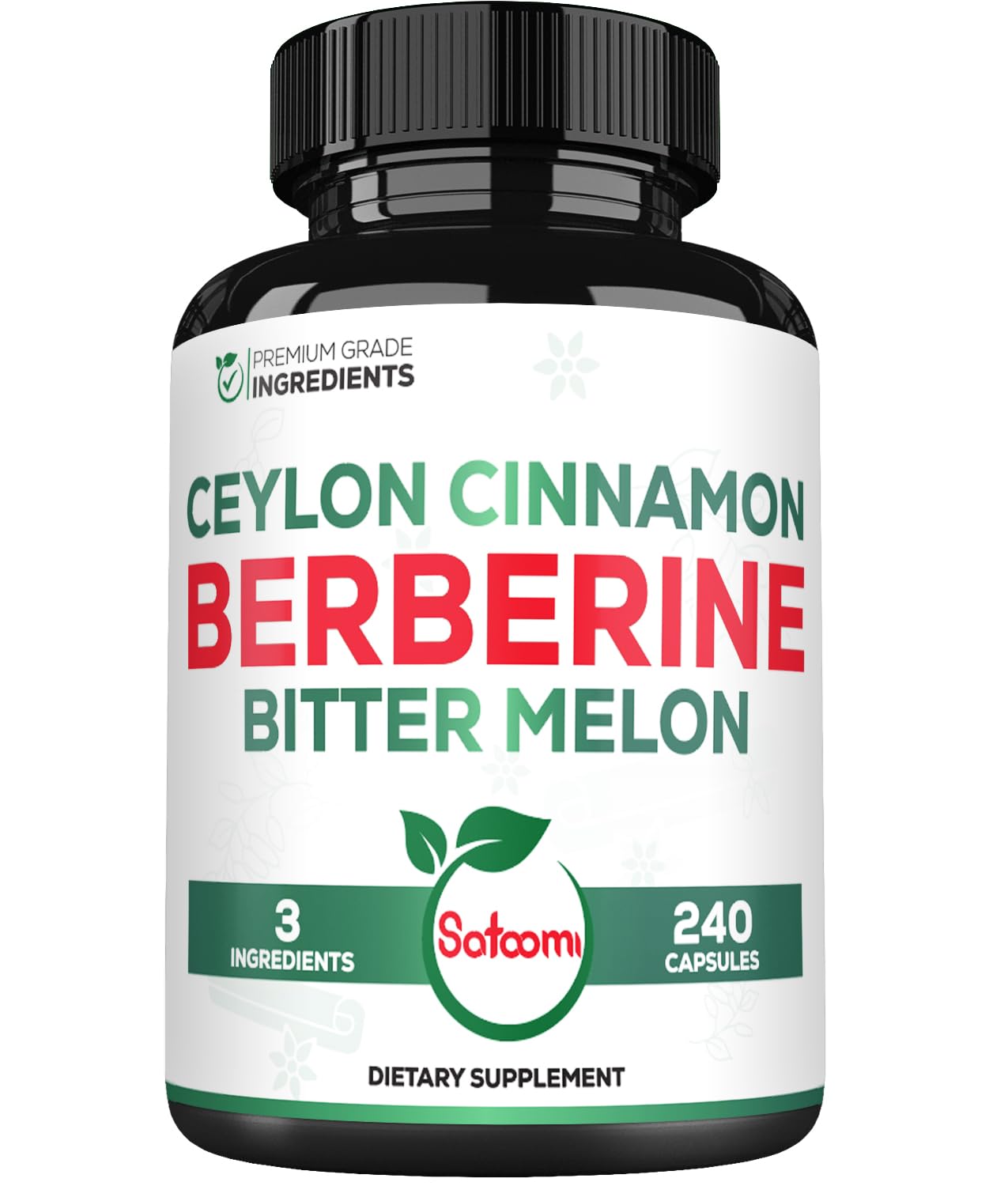 Bottle of Berberine 1500mg supplement with organic cinnamon bark and bitter melon