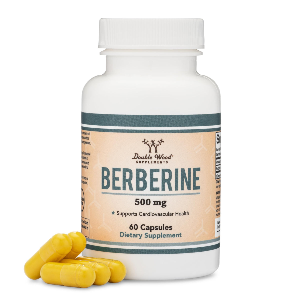 Berberine 500mg bottle front label with 60 capsules