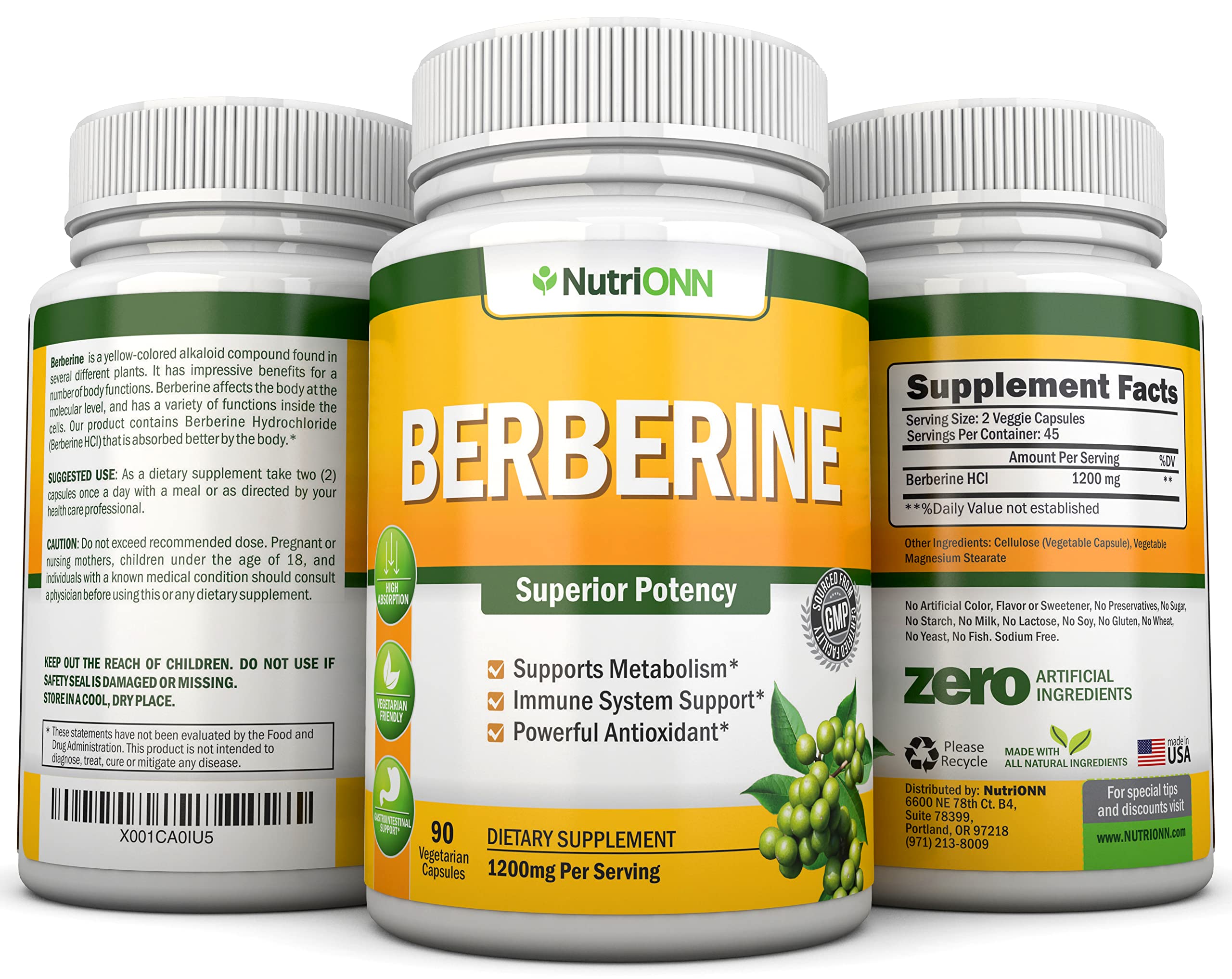 Close-up of Berberine capsules in bottle