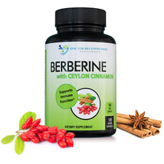 Doctor recommended Berberine with Ceylon Cinnamon bottle on white background