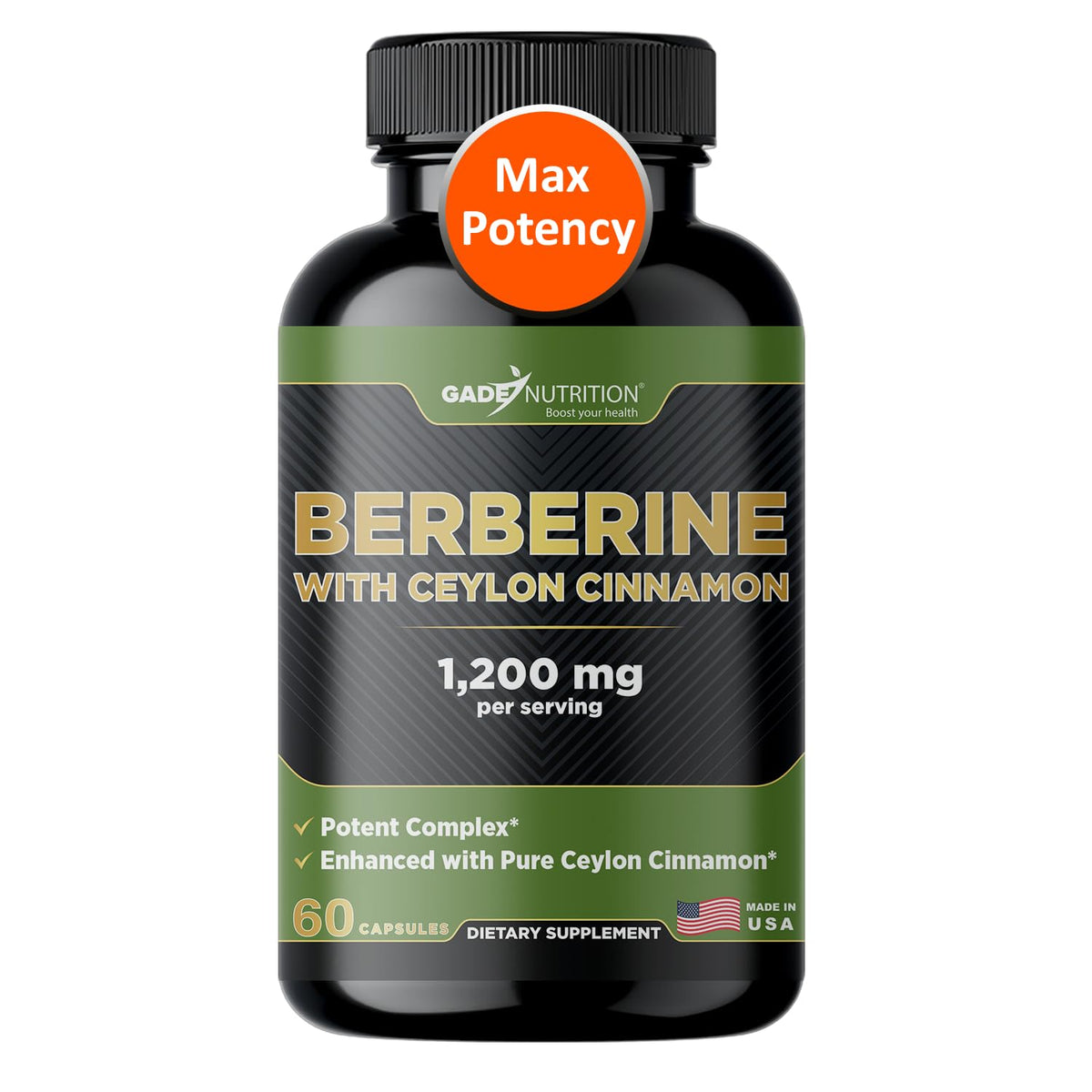 Gade Nutrition Berberine with Ceylon Cinnamon bottle front view