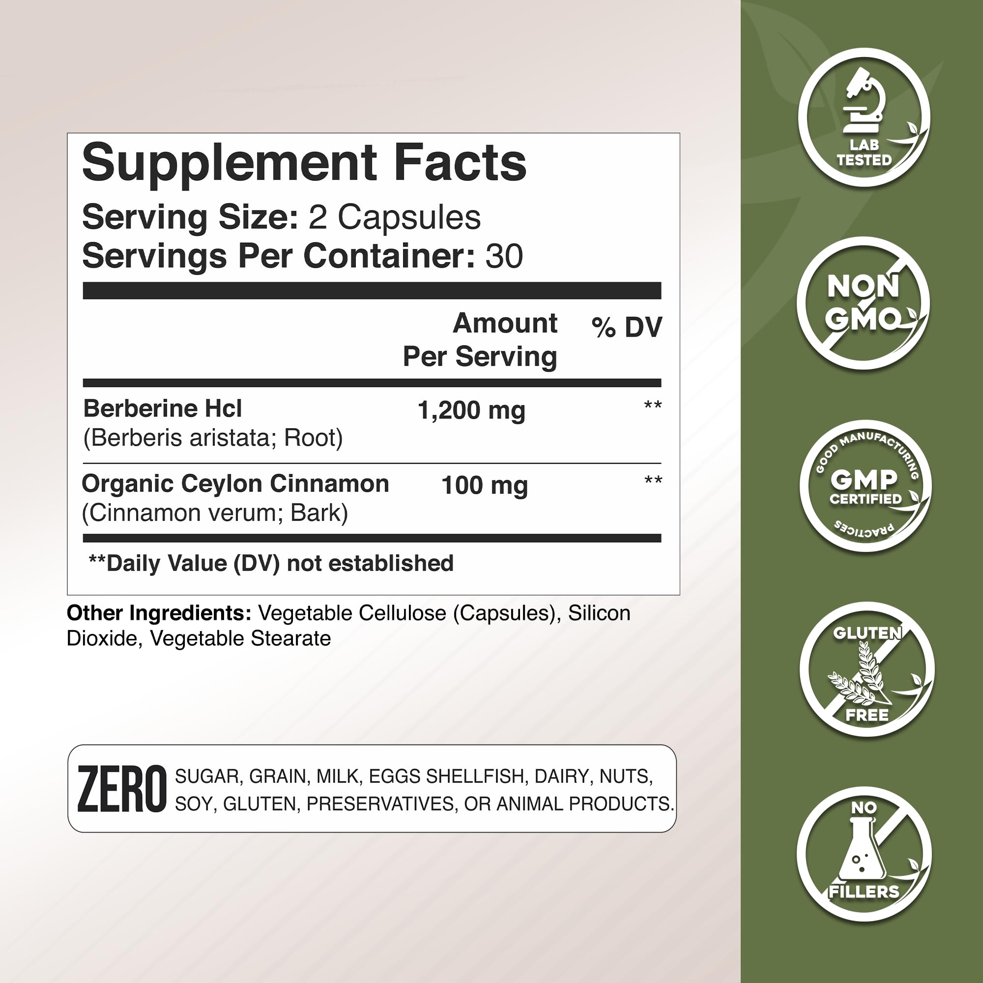 Berberine HCl 1200 mg capsules close-up