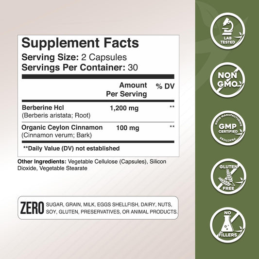 Berberine HCl 1200 mg capsules close-up