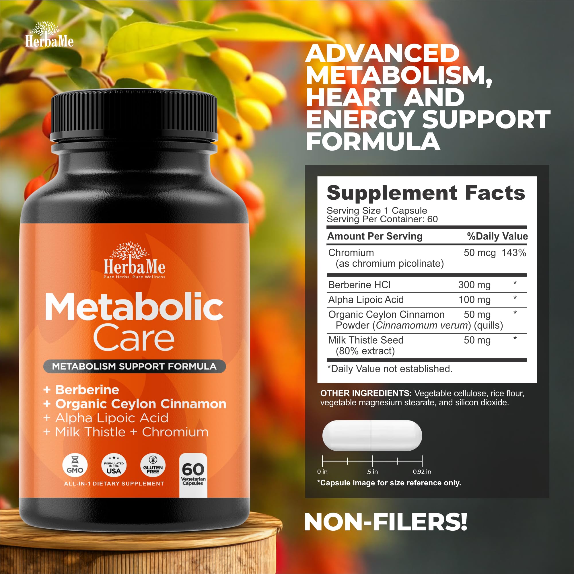 Berberine, Cinnamon and Chromium Picolinate on supplement label