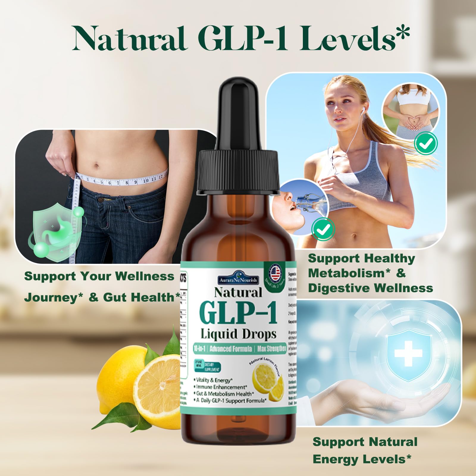 Ingredients include berberine, cinnamon, and green tea for GLP-1 support.