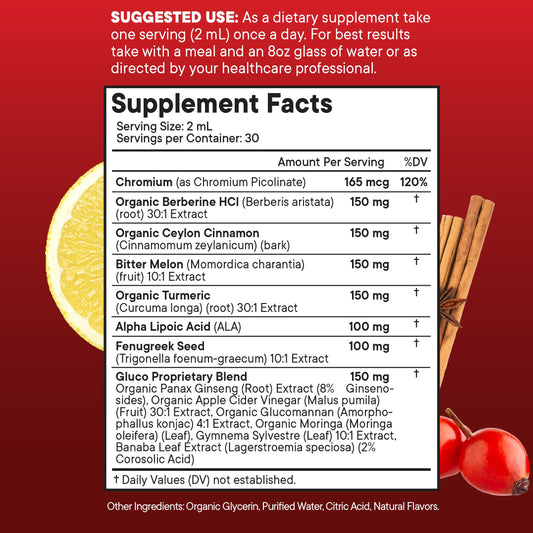 Back label of Berberine Cinnamon Drops bottle showing ingredients and directions