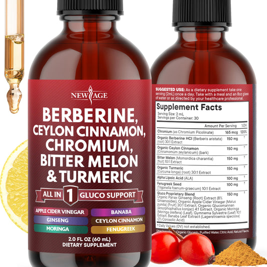 Front view of Berberine with Ceylon Cinnamon Liquid Drops bottle (2 oz)