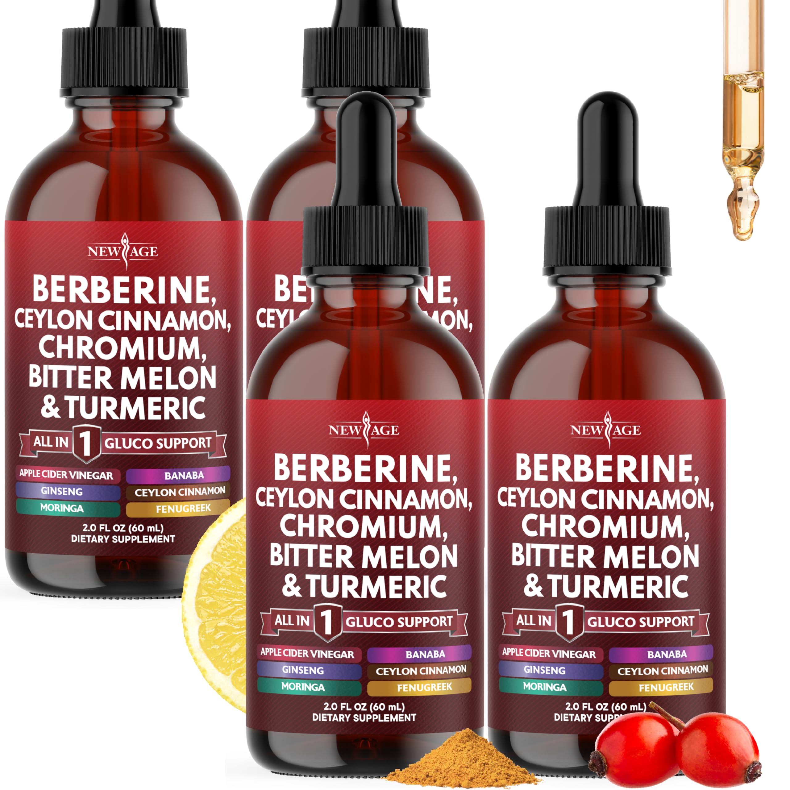 Front view of Berberine with Ceylon Cinnamon Liquid Drops bottle (8 oz)