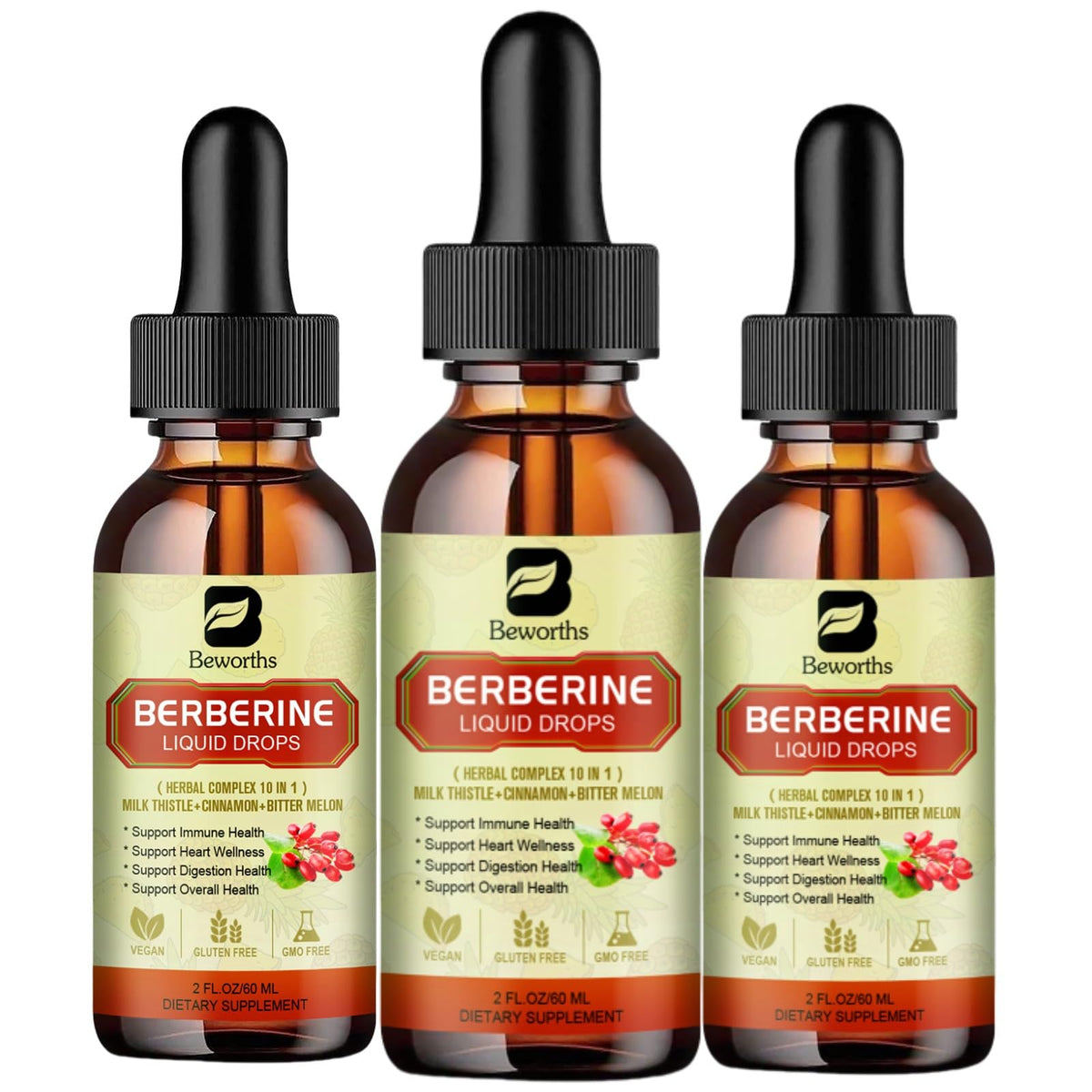 Berberine cinnamon liquid drops bottle with dropper