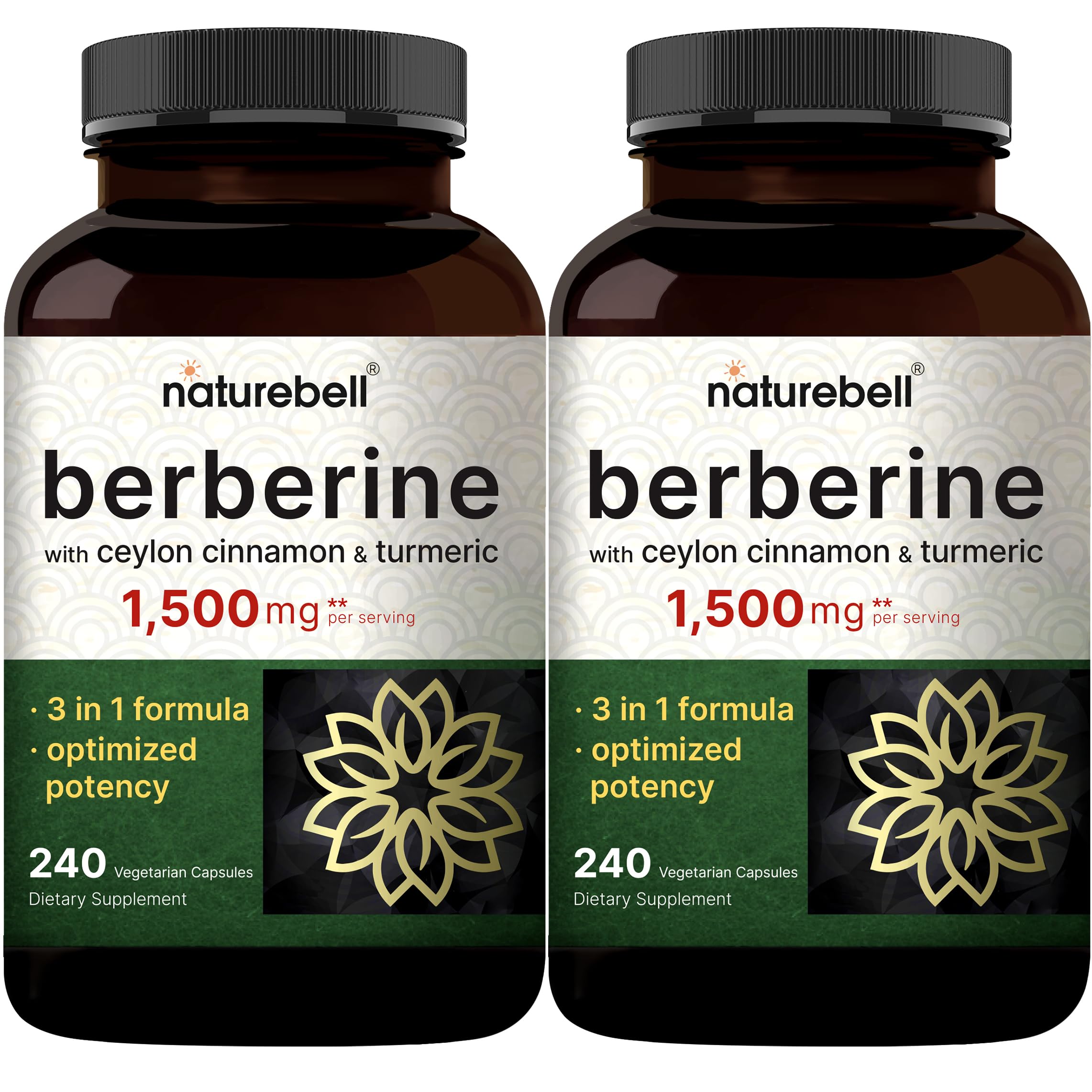 Berberine supplement bottle with Cinnamon and Turmeric on label