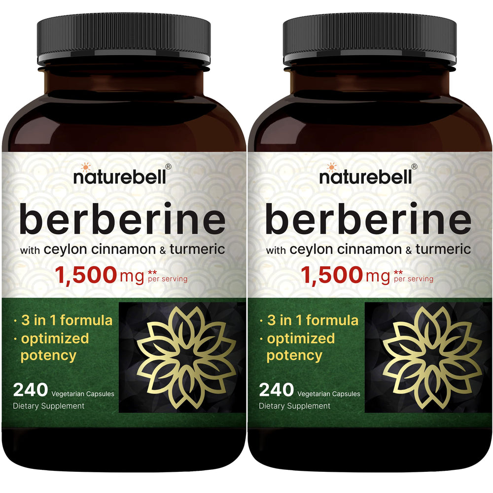 Berberine supplement bottle with Cinnamon and Turmeric on label