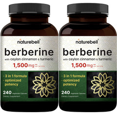 Berberine supplement bottle with Cinnamon and Turmeric on label
