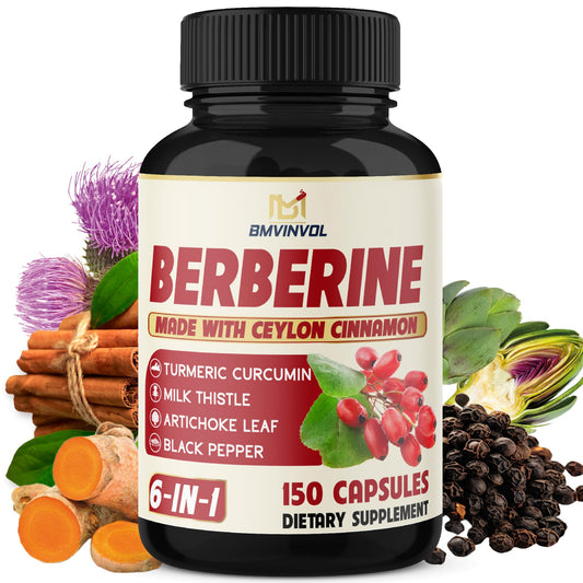 Front view of Berberine bottle with 150-count packaging