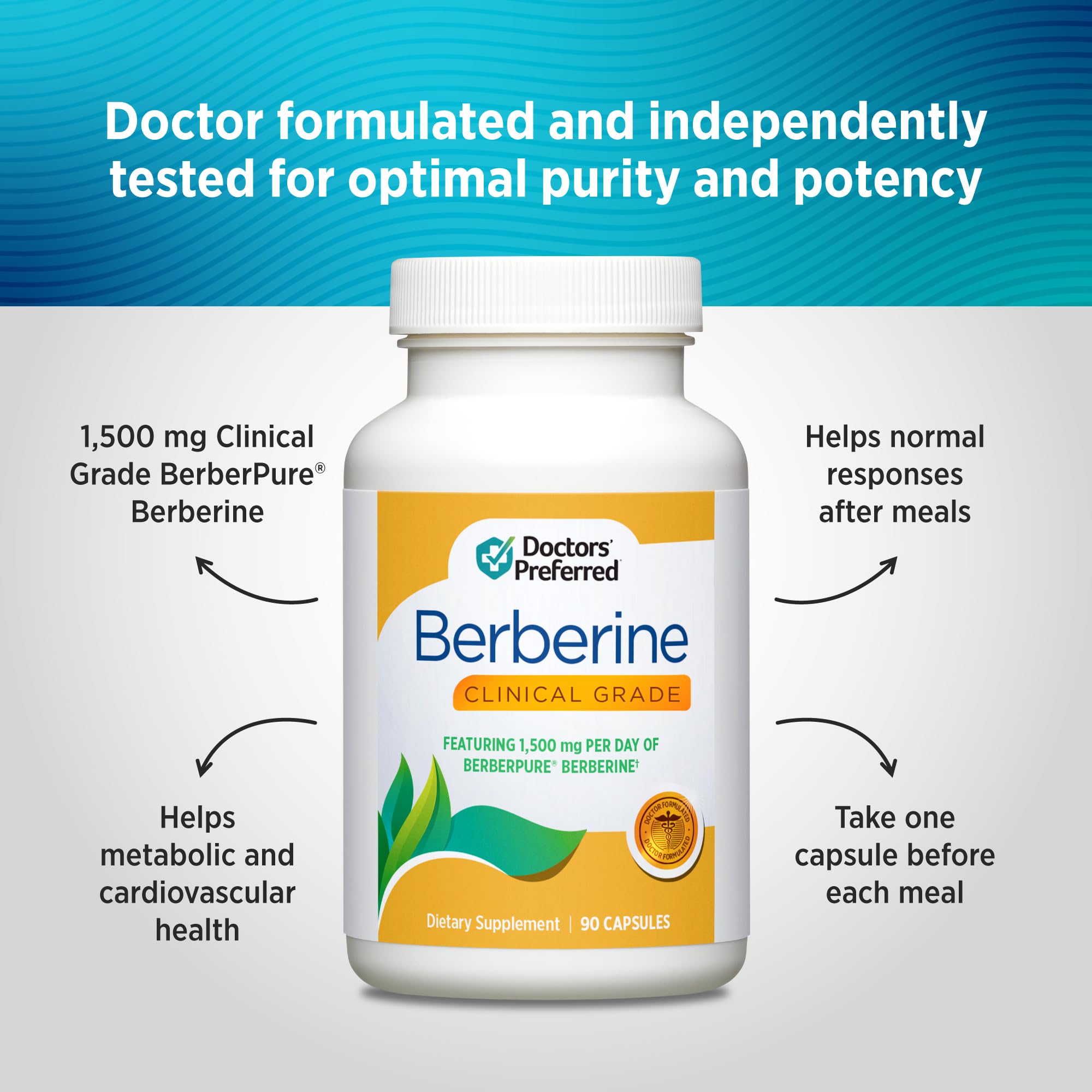 Berberine Clinical Grade 1,500 mg pills beside bottle