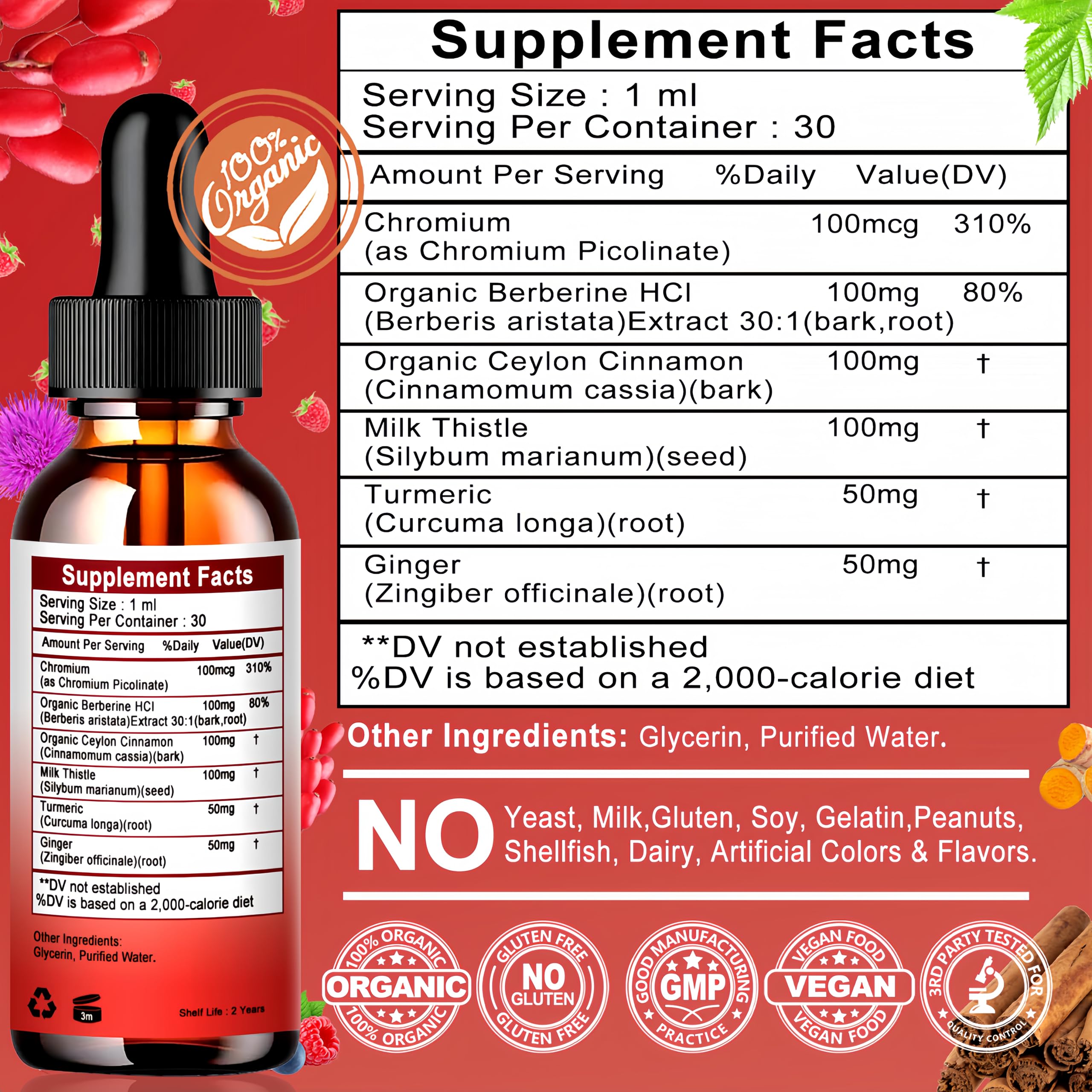 Close-up of Berberine Drops bottle and label