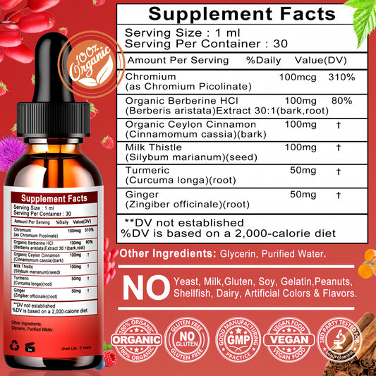 Close-up of Berberine Drops bottle and label