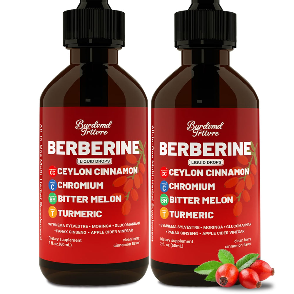 Front view of Berberine Drops bottle with Ceylon cinnamon blend (4 oz)