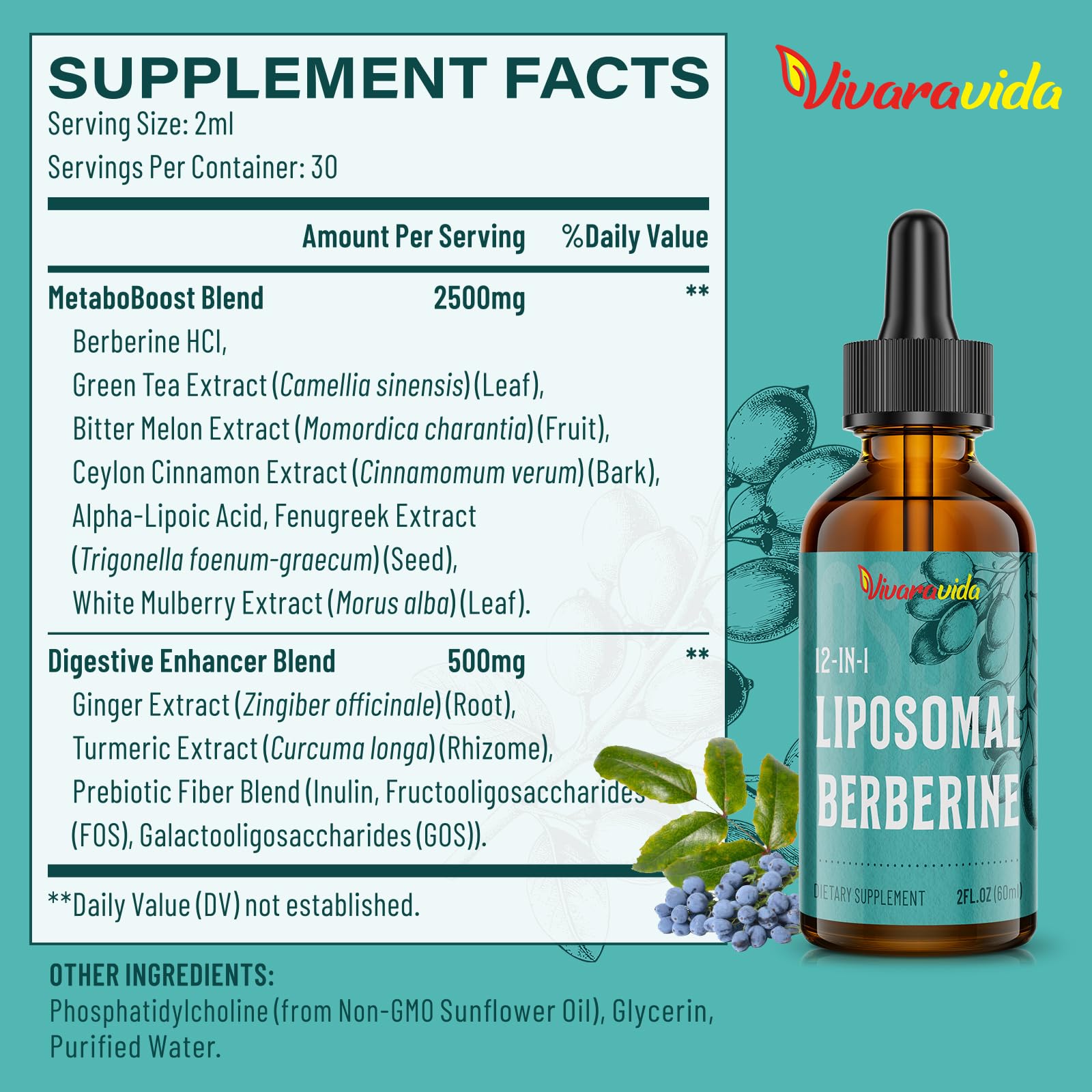 Liposomal berberine drops in amber bottle for fast absorption