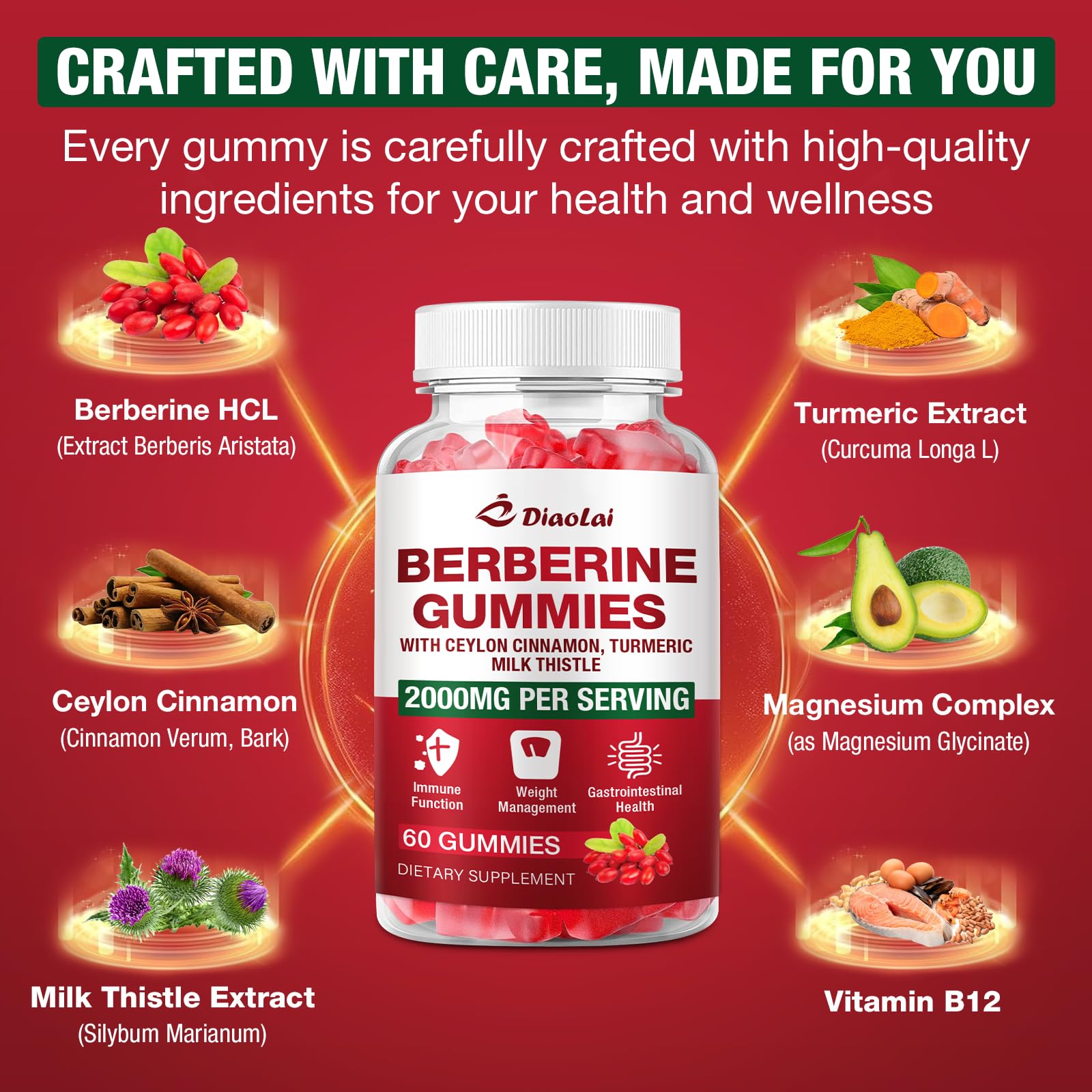 Bottle highlighting gluten-free and vegan attributes