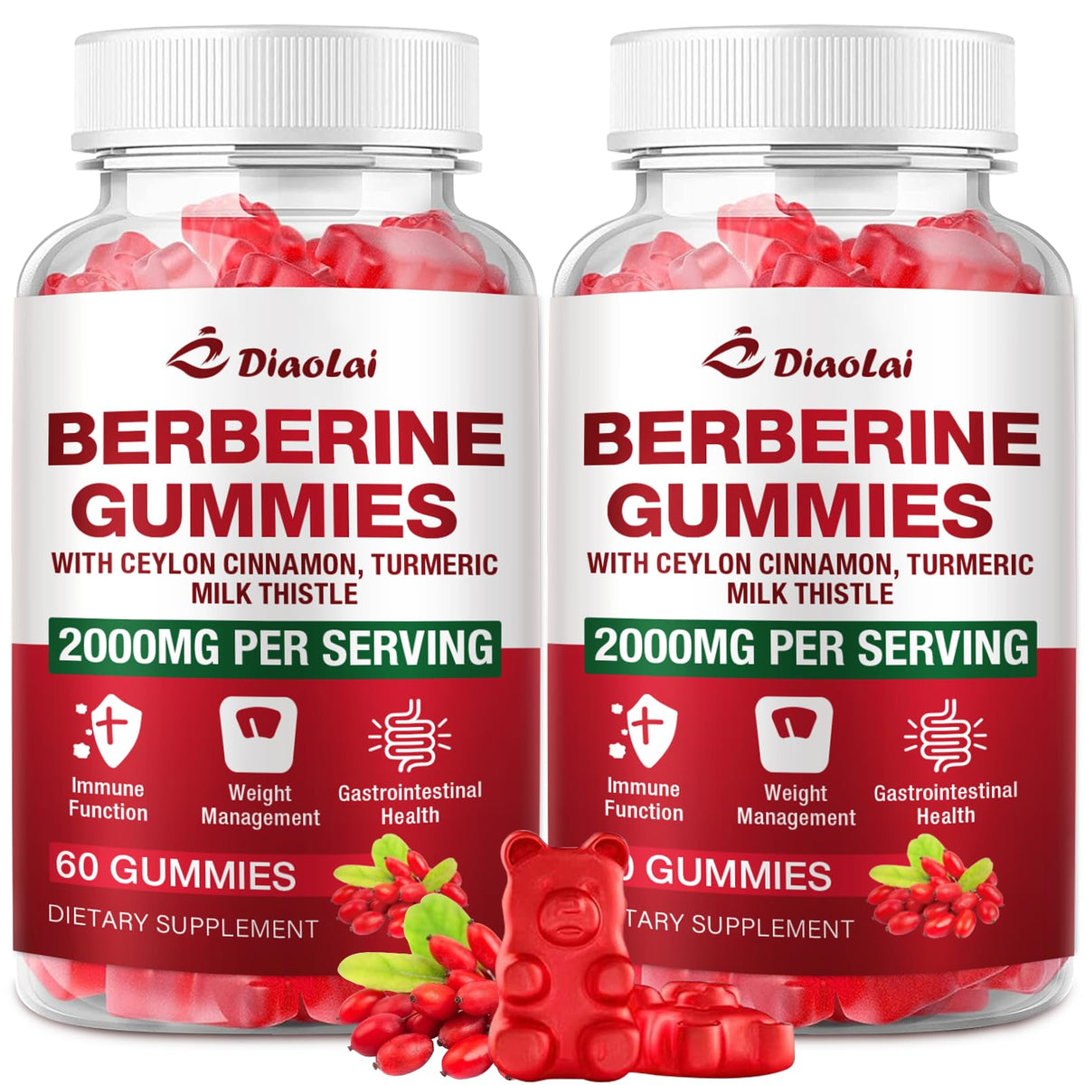 Berberine Gummies raspberry flavor bottle, 120 count