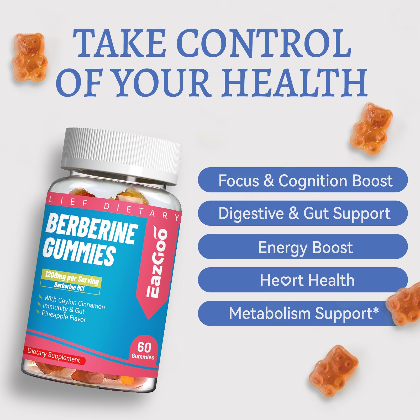 Label highlights 1200mg Berberine HCI and 200mg Cinnamon