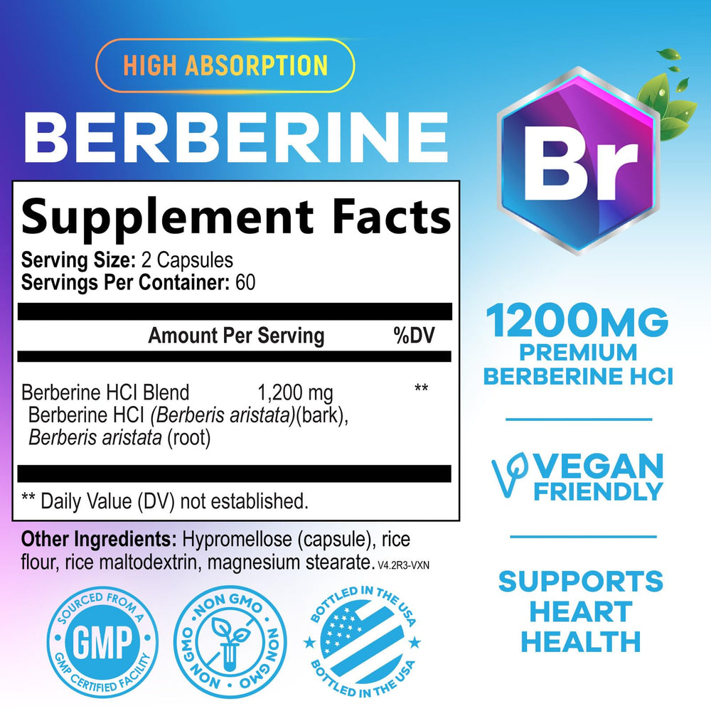 Close-up of Berberine HCL 1200mg supplement label