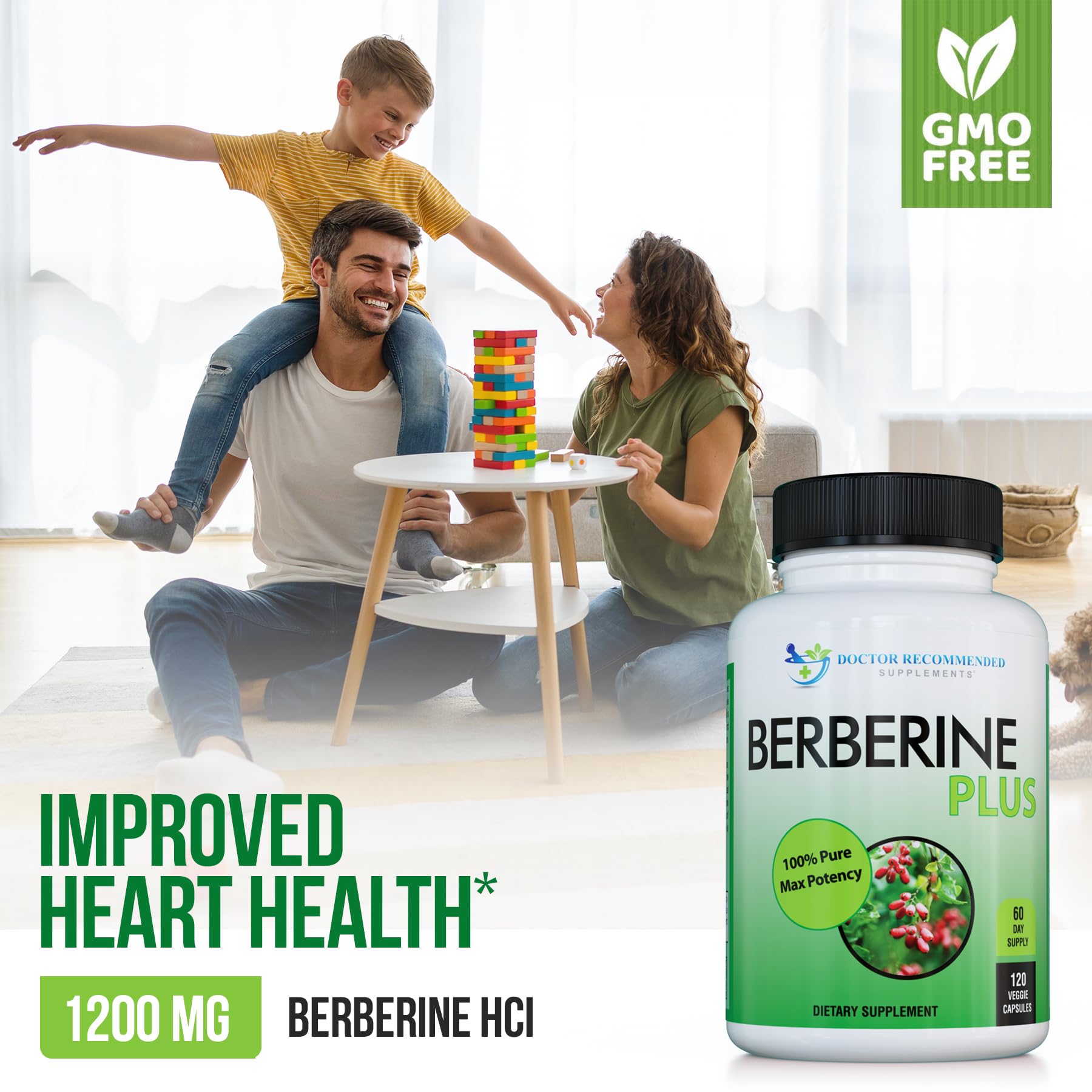 Close-up of Berberine HCl 1200mg per serving label
