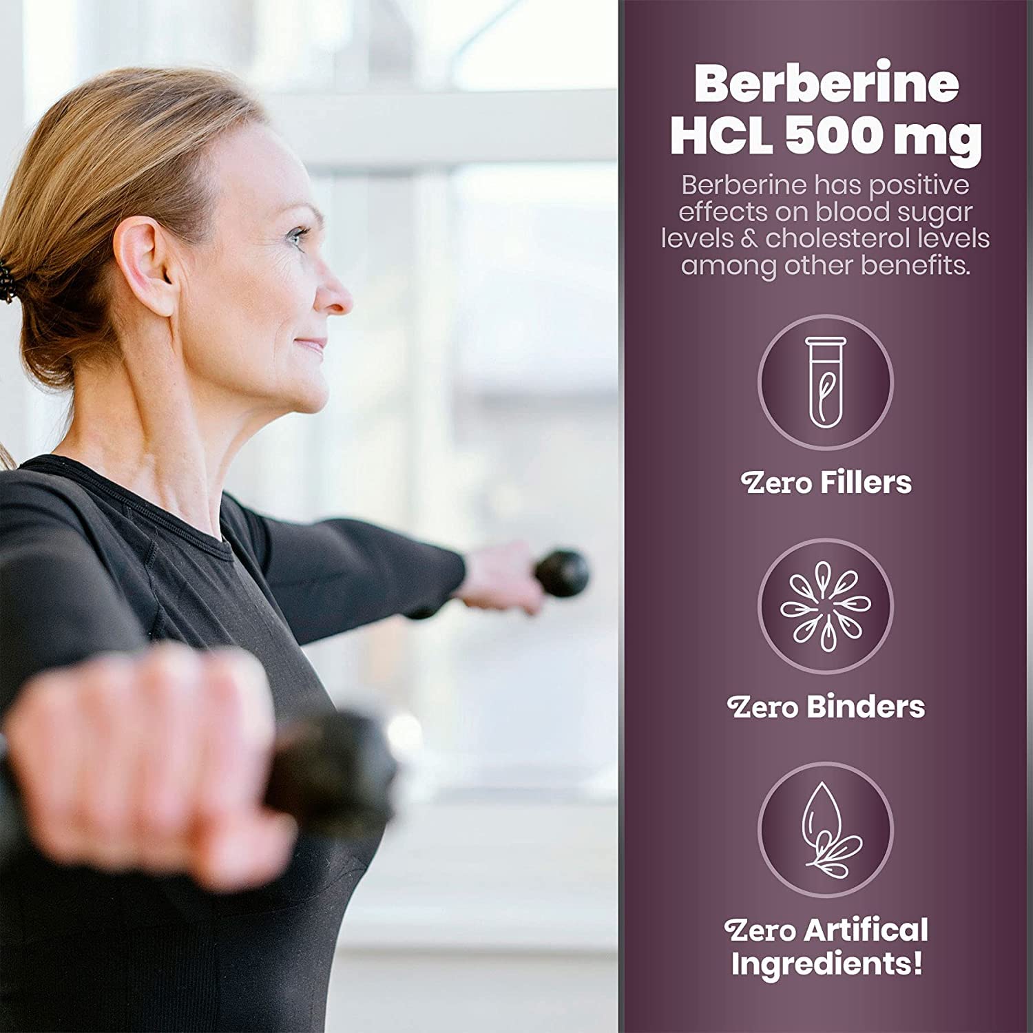 Pack of 2 bottles of berberine HCl 500 mg capsules