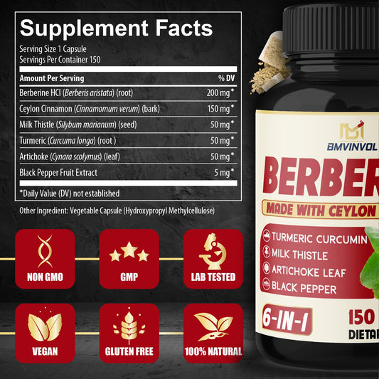 Close-up of Berberine HCl ingredient label on bottle