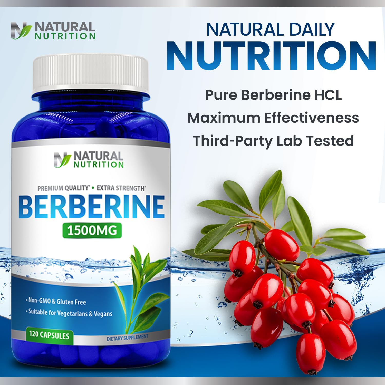 Supplement facts panel for Berberine HCL 1500mg