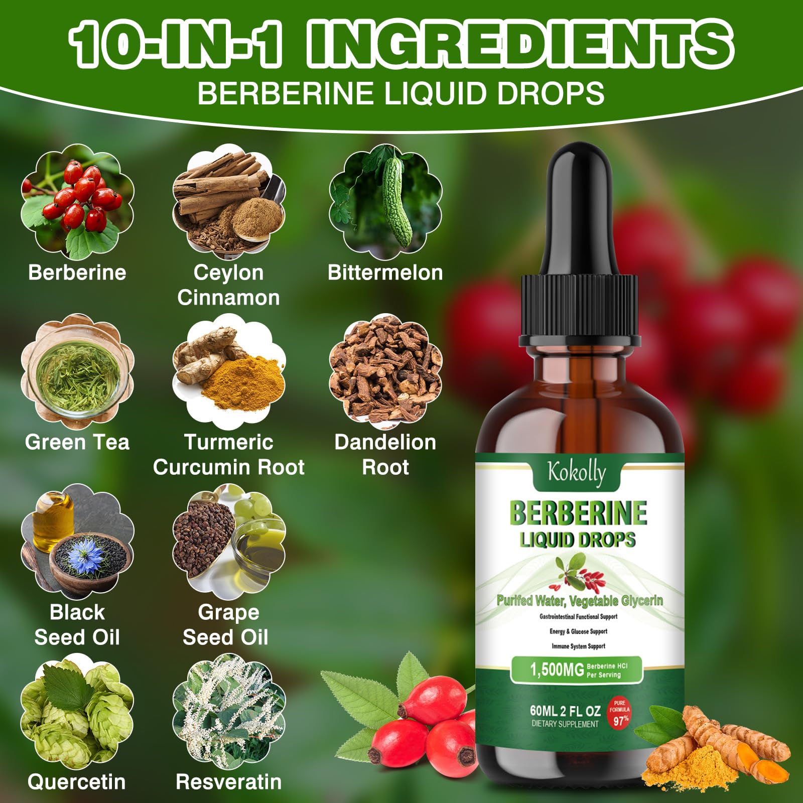 10-in-1 Berberine formula with cinnamon, turmeric, green tea and more