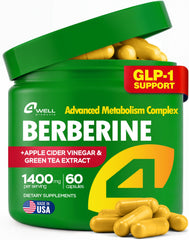 Berberine HCl supplement bottle with triple-strength GLP-1 activator, ACV and green tea extract