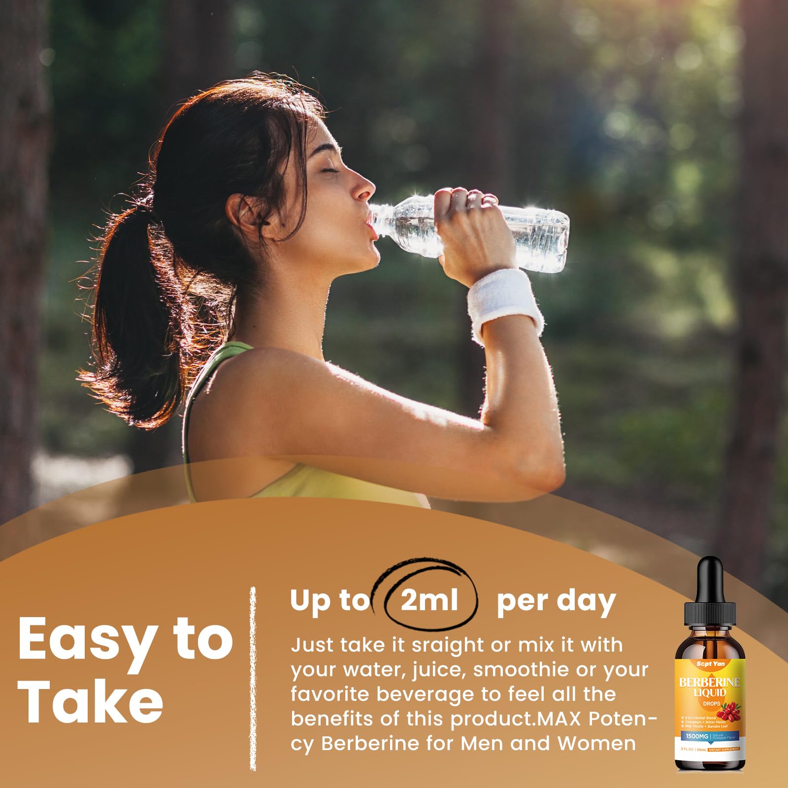 Product bottle displayed with label showing 1500mg berberine