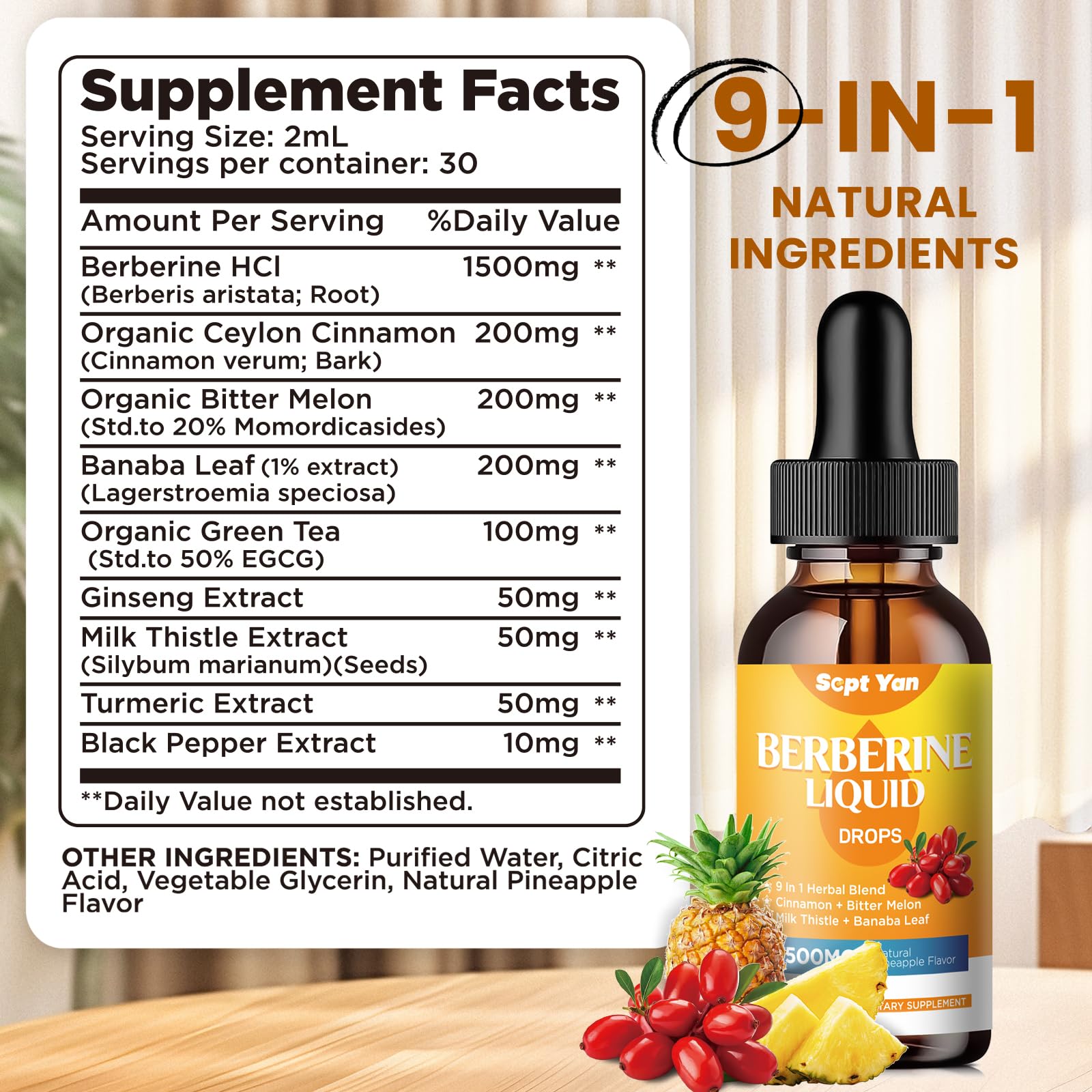 Pineapple flavored berberine liquid drops packaging